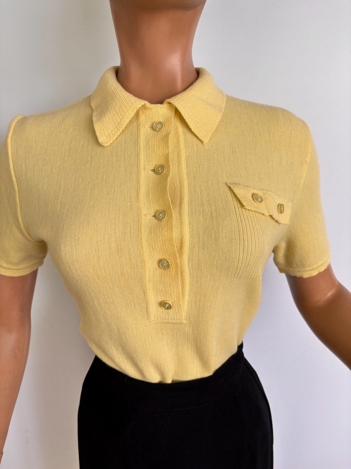 M/L | 1940s 1950s Yellow Wool Knit Top