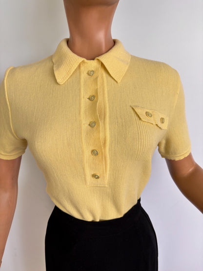 M/L | 1940s 1950s Yellow Wool Knit Top