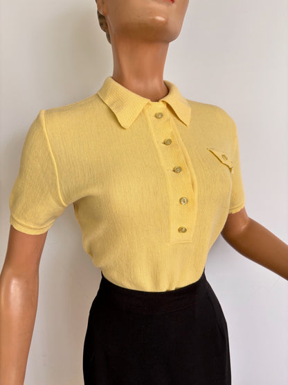M/L | 1940s 1950s Yellow Wool Knit Top