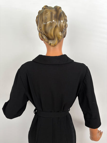 M | 1950s / 1960s Black Wool Dress by Saxia With Revere Collar