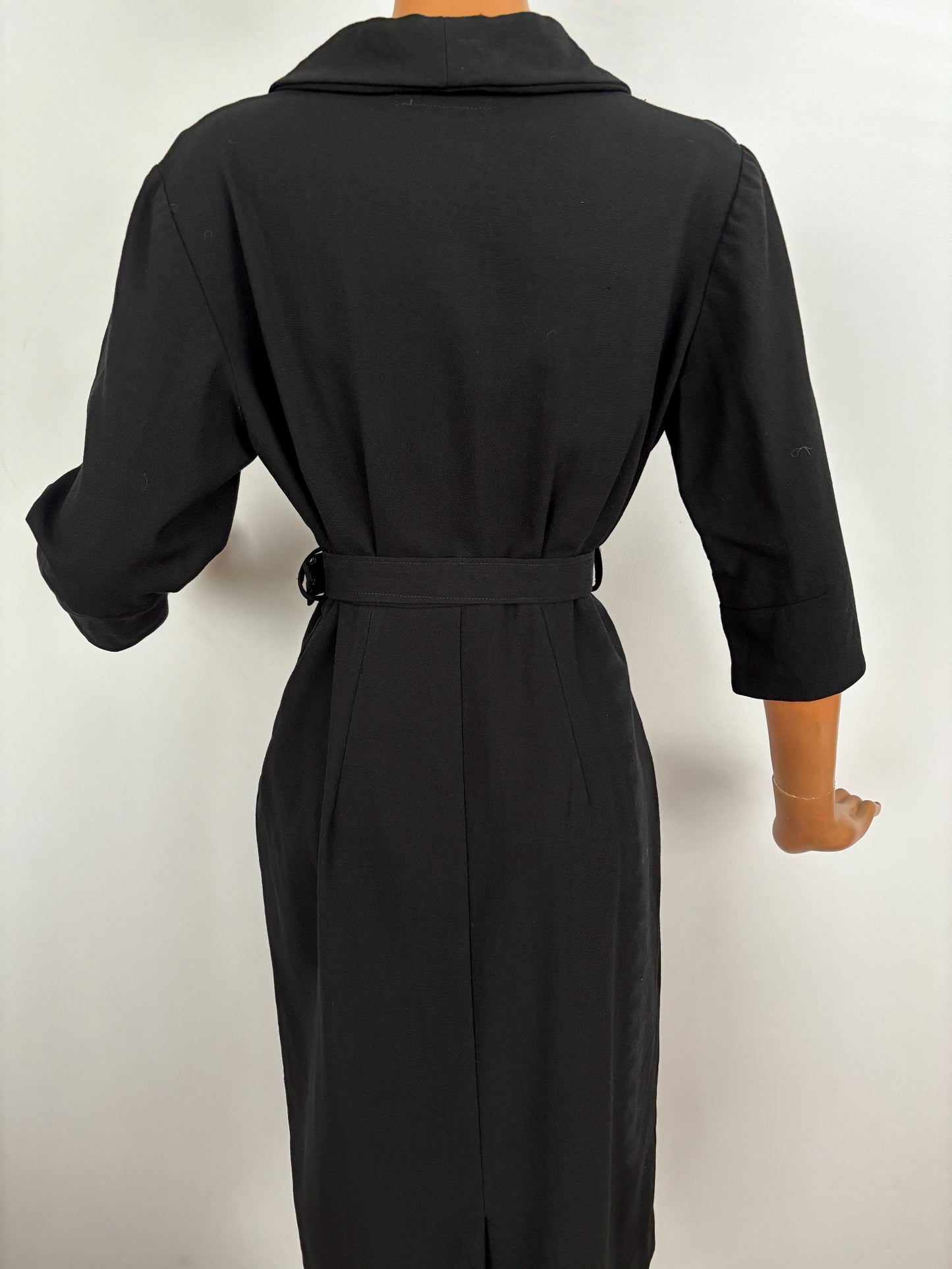 M | 1950s / 1960s Black Wool Dress by Saxia With Revere Collar