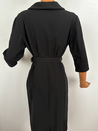 M | 1950s / 1960s Black Wool Dress by Saxia With Revere Collar