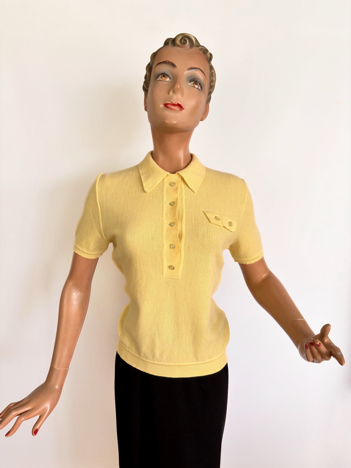 M/L | 1940s 1950s Yellow Wool Knit Top