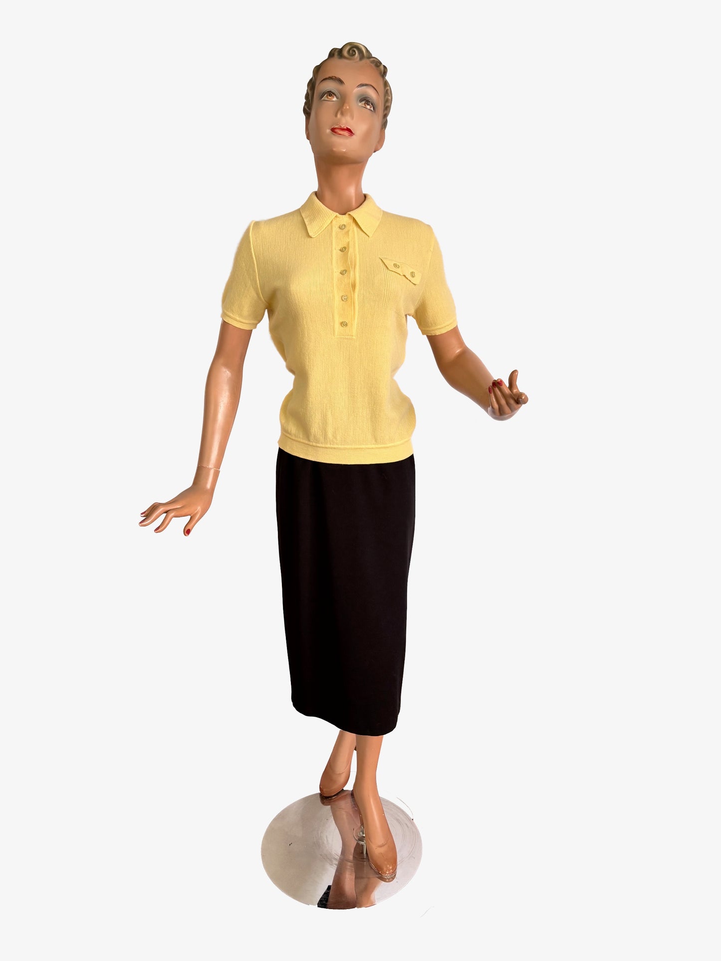 M/L | 1940s 1950s Yellow Wool Knit Top