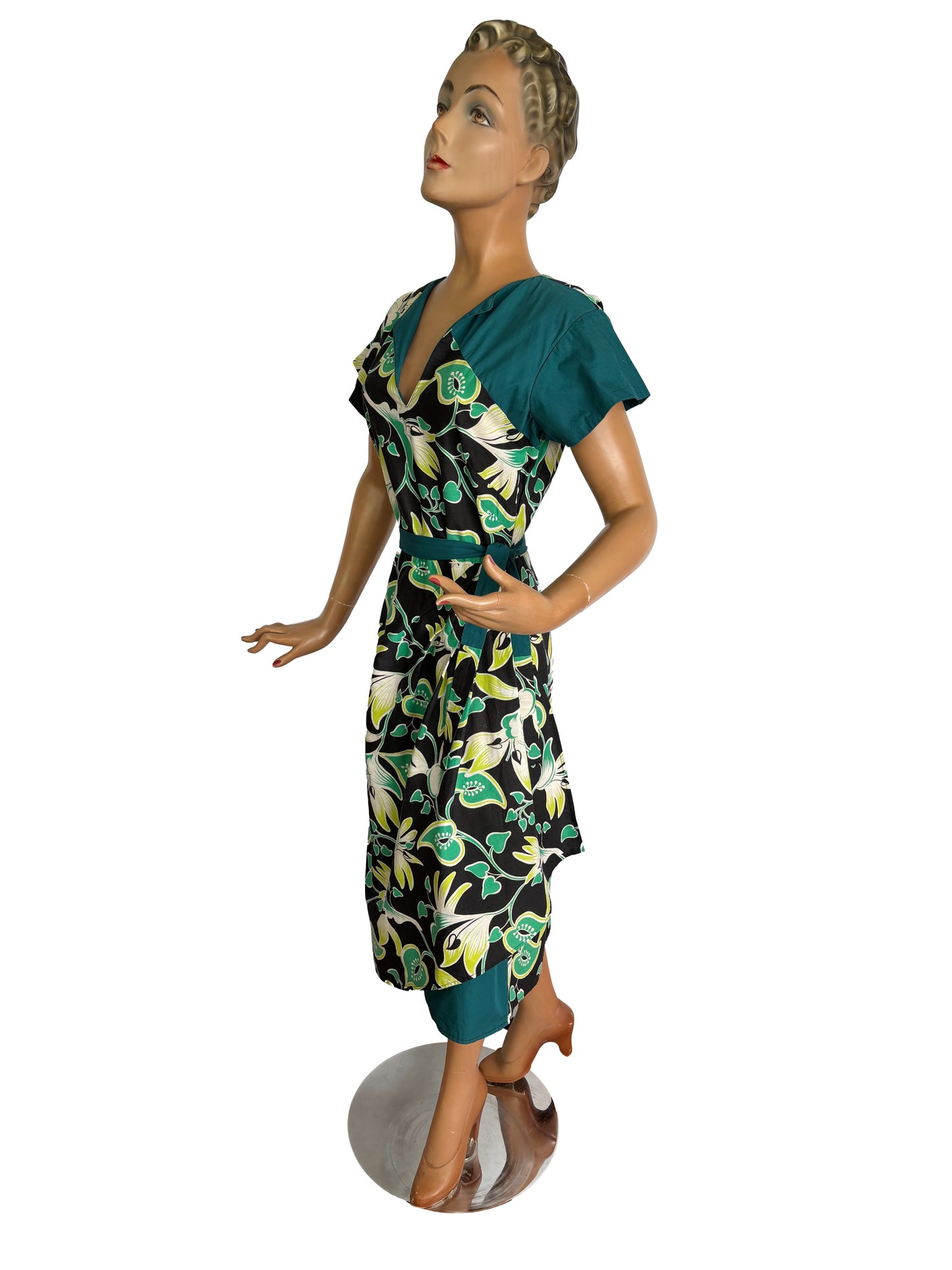 1940s Style Wrap Skirt Dress Vintage Fabric | S
