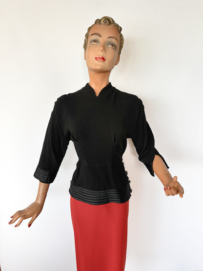 1920s/30s Wool Crepe Tunic Flapper Top | Medium