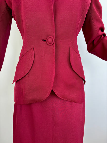 1940s  Irving Schechter Burgundy Jacket with Matching Skirt | Size XS/S