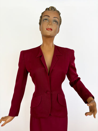 1940s  Irving Schechter Burgundy Jacket with Matching Skirt | Size XS/S