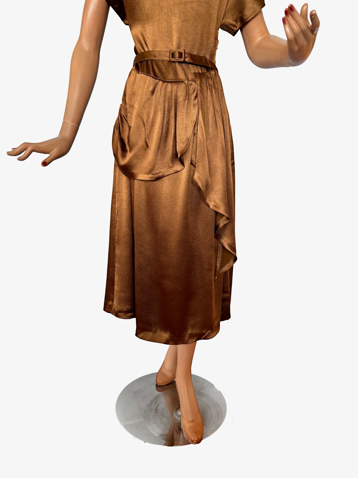 1940s Style Dress Vintage Copper Satin Fabric | Small