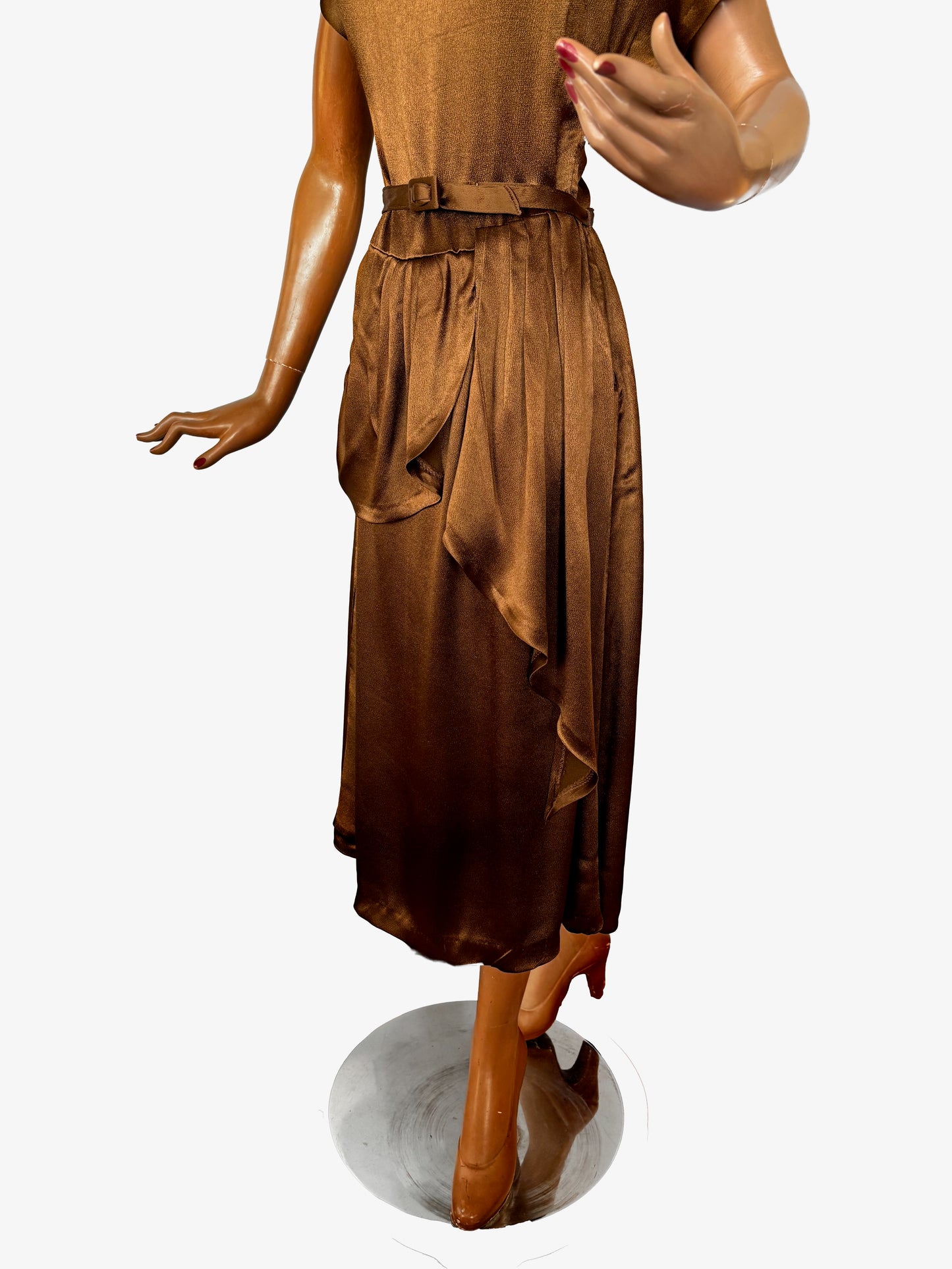 1940s Style Dress Vintage Copper Satin Fabric | Small