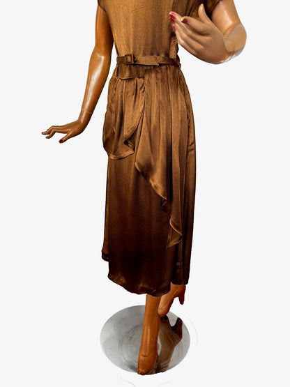 1940s Style Dress Vintage Copper Satin Fabric | Small