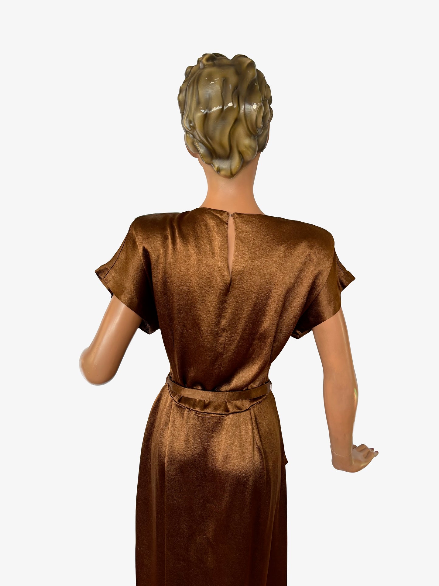 1940s Style Dress Vintage Copper Satin Fabric | Small