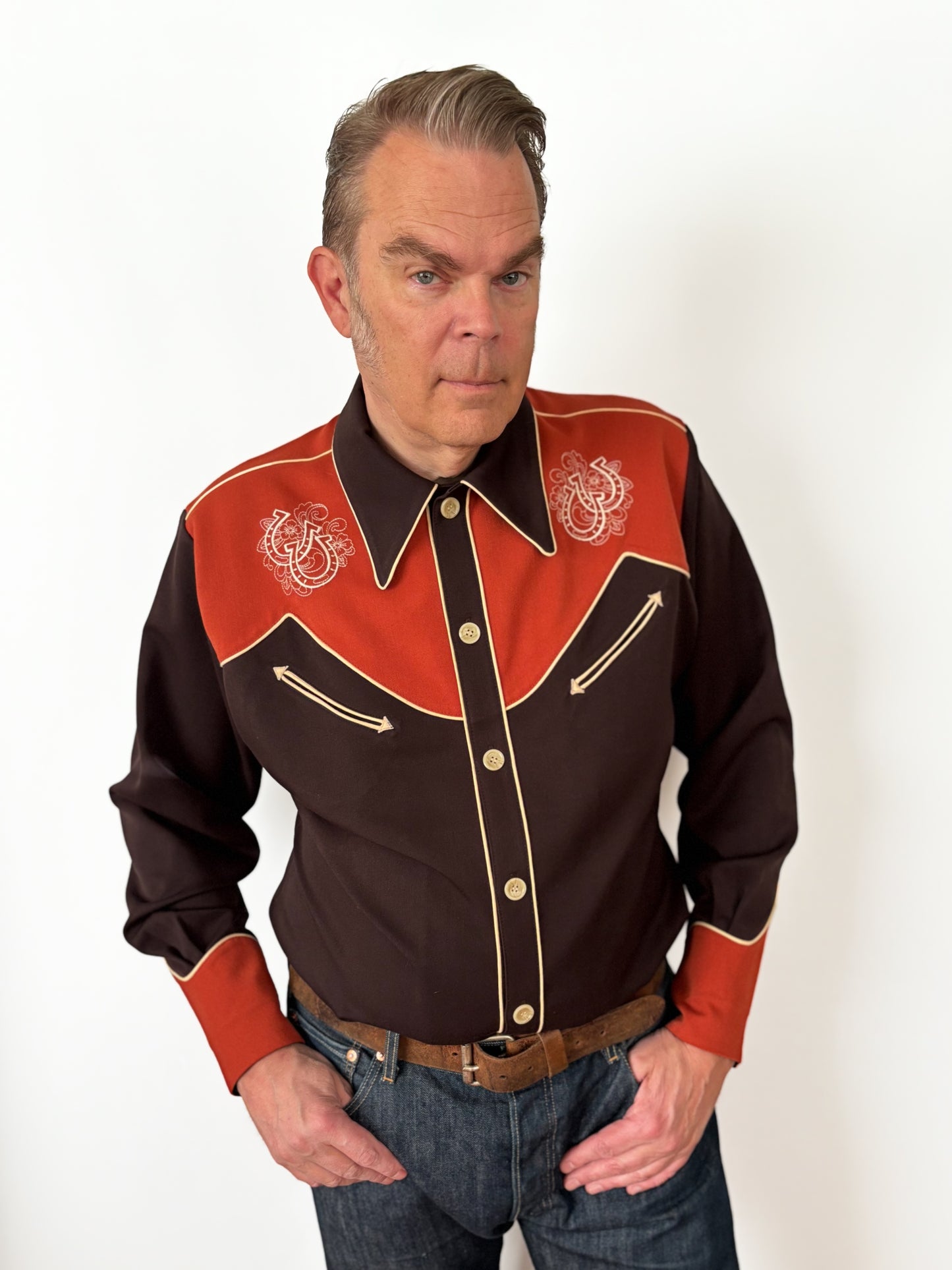 Lee 1940s Style Men's Western Shirt Brown / Burnt Orange - Made to Order