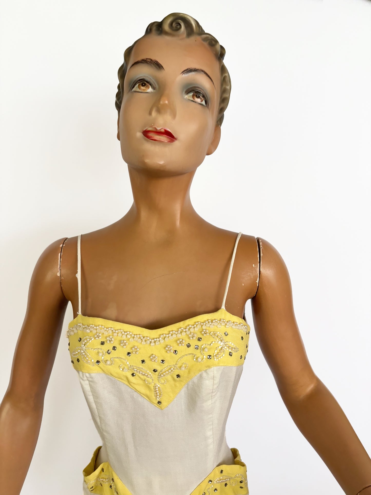 1950s Rhinestones Pencil Dress | XXS