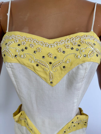 1950s Rhinestones Pencil Dress | XXS