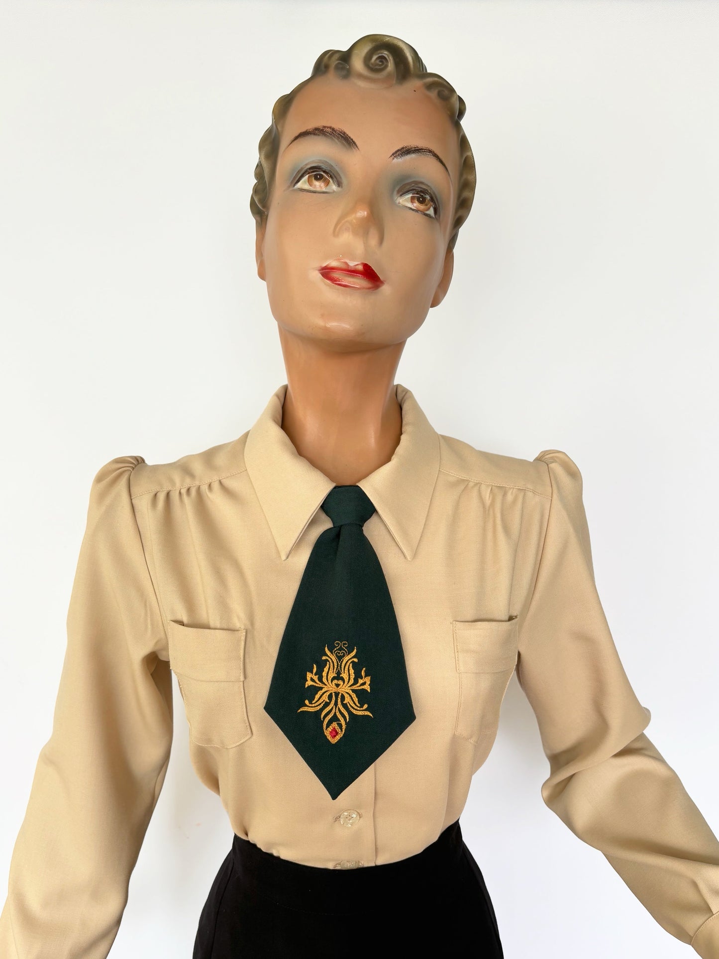 1930s/1940s Style Necktie - Plaid and Embroidered