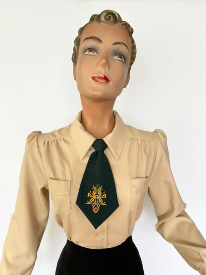 1930s/1940s Style Necktie - Plaid and Embroidered