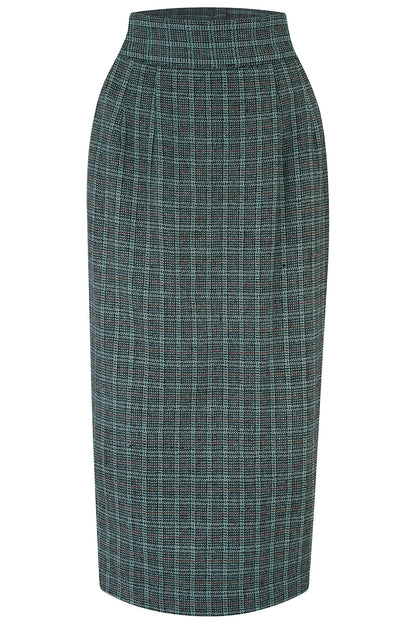 Jitterbug Pencil Skirt Teal Grey Check