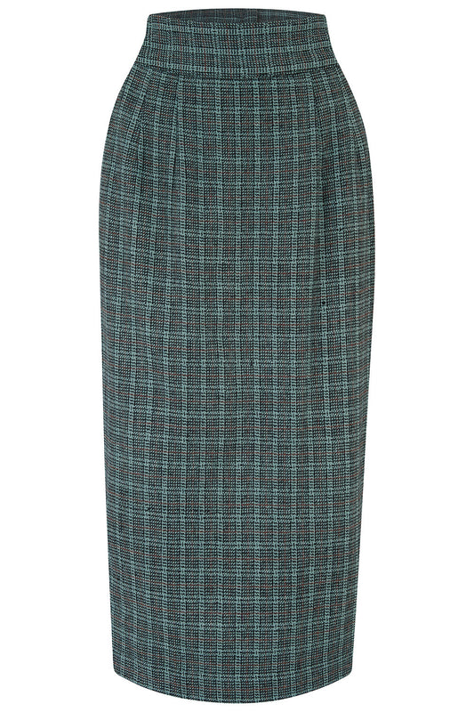 Jitterbug Pencil Skirt Teal Grey Check
