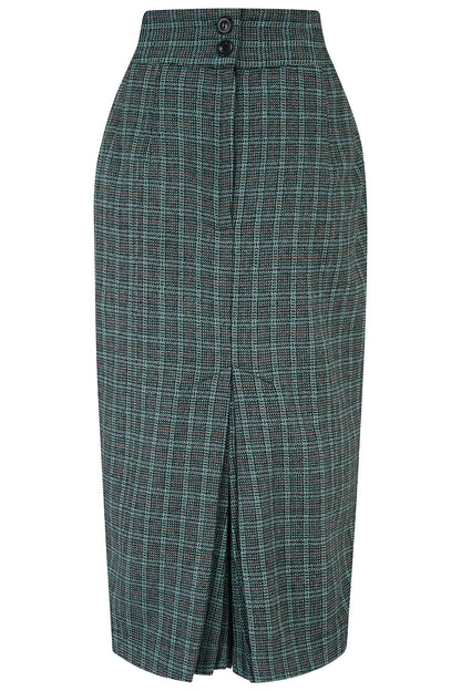 Jitterbug Pencil Skirt Teal Grey Check
