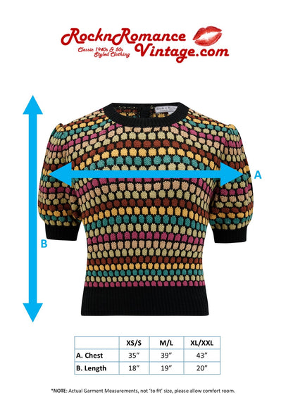 Claudette Short Sleeve Pullover Jumper in Black with Multi Colour Spots