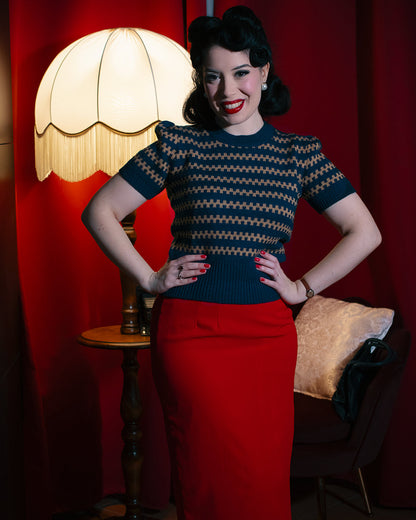 Rock n Romance Vera Short Sleeve Pullover Peacock Blue