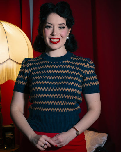 Rock n Romance Vera Short Sleeve Pullover Peacock Blue