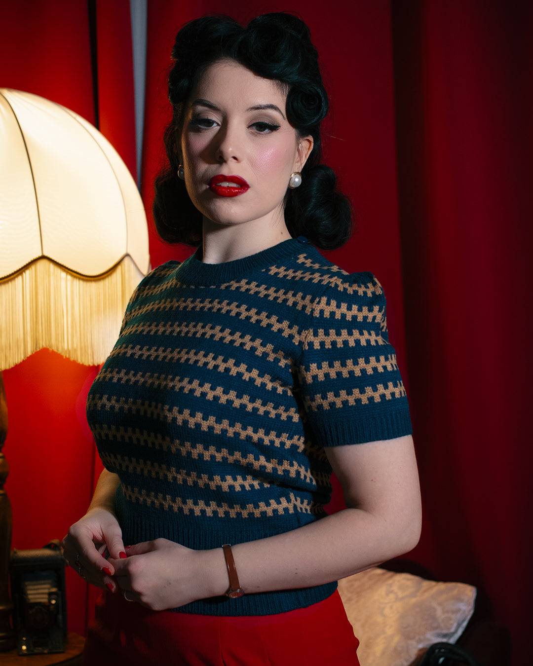 Rock n Romance Vera Short Sleeve Pullover Peacock Blue