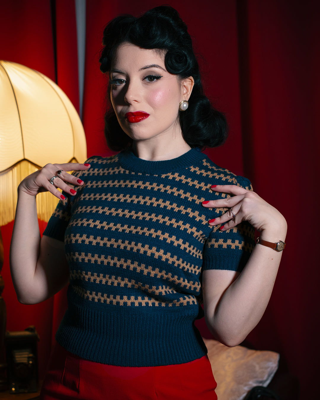 Rock n Romance Vera Short Sleeve Pullover Peacock Blue