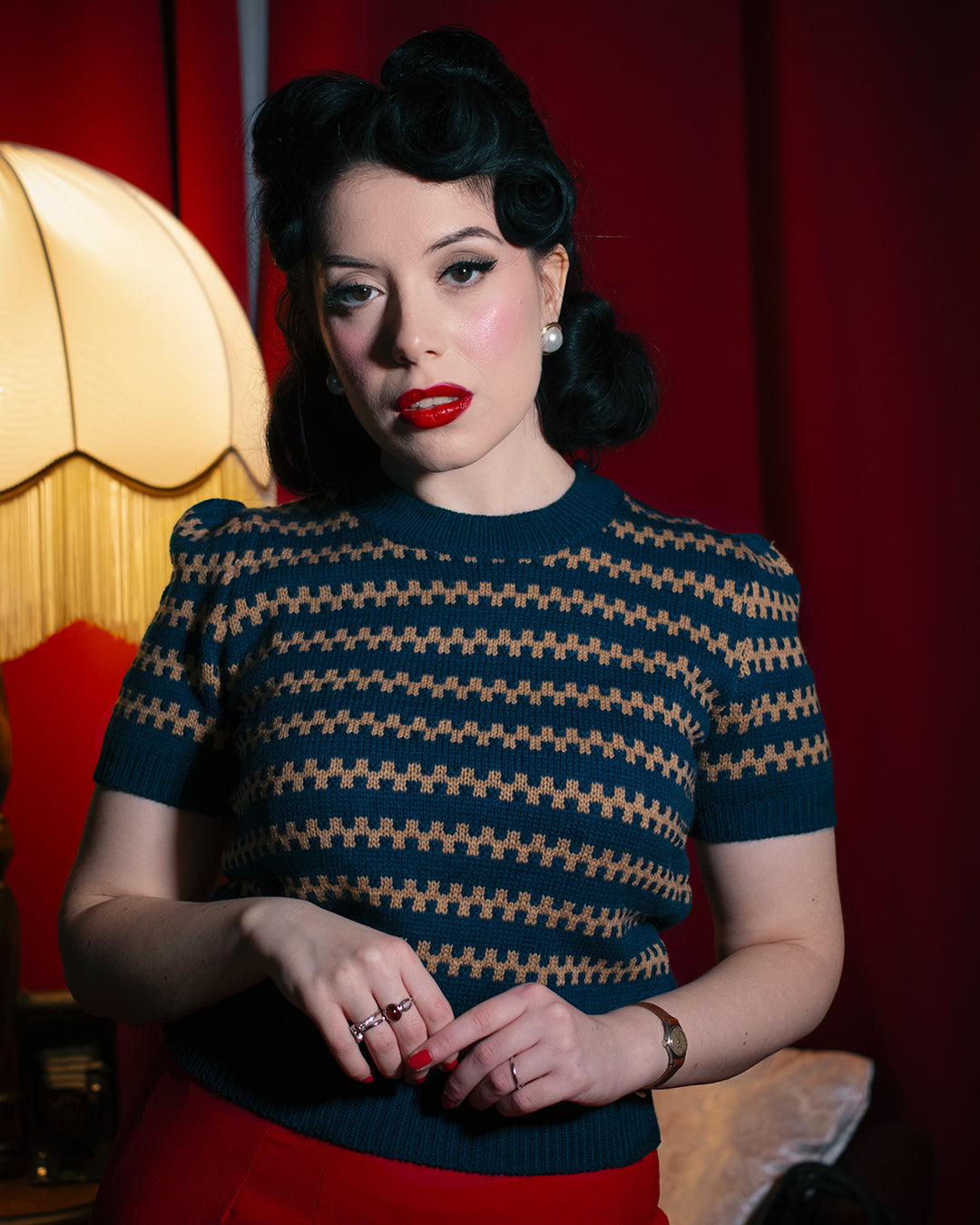 Rock n Romance Vera Short Sleeve Pullover Peacock Blue