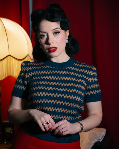 Rock n Romance Vera Short Sleeve Pullover Peacock Blue