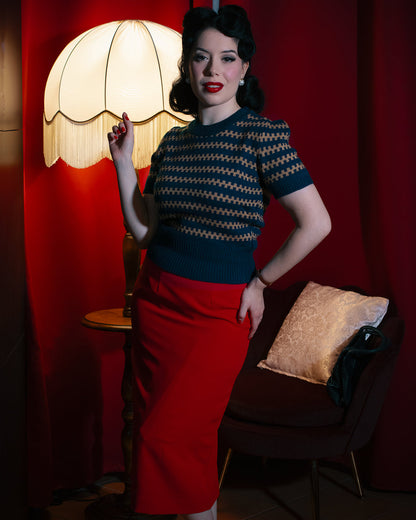 Rock n Romance Vera Short Sleeve Pullover Peacock Blue