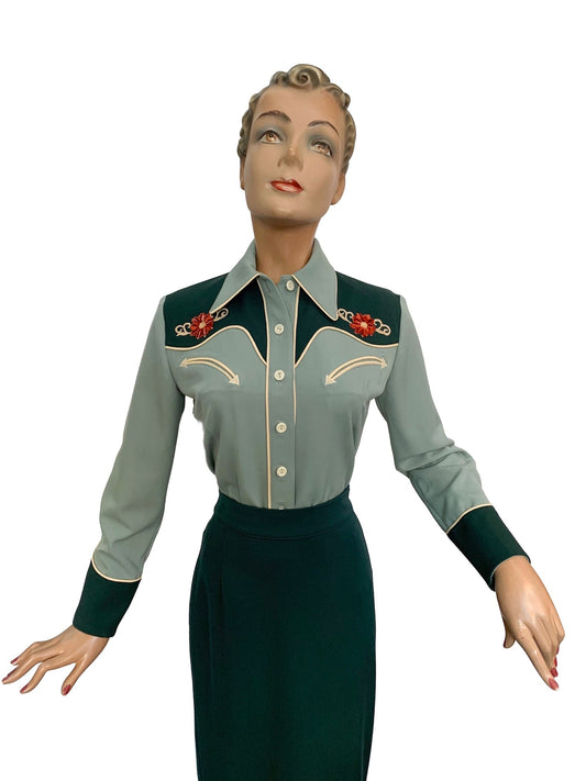 Mary Lou 1940s Western Blouse Green