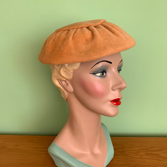 1950s Beige Orange Mushroom Hat