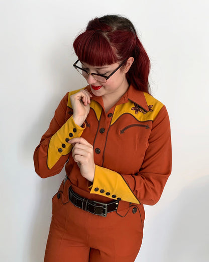 Mary Lou 1940er Westernbluse Rostbraun - Auf Bestellung