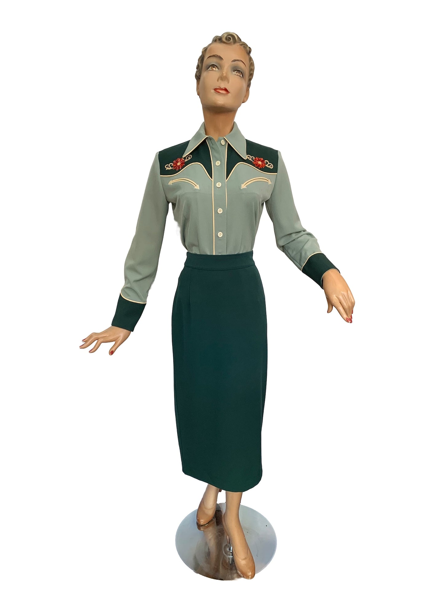 Mary Lou 1940er Westernbluse Grün - Auf Bestellung
