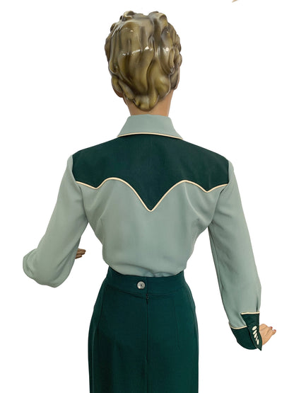 Mary Lou 1940er Westernbluse Grün - Auf Bestellung