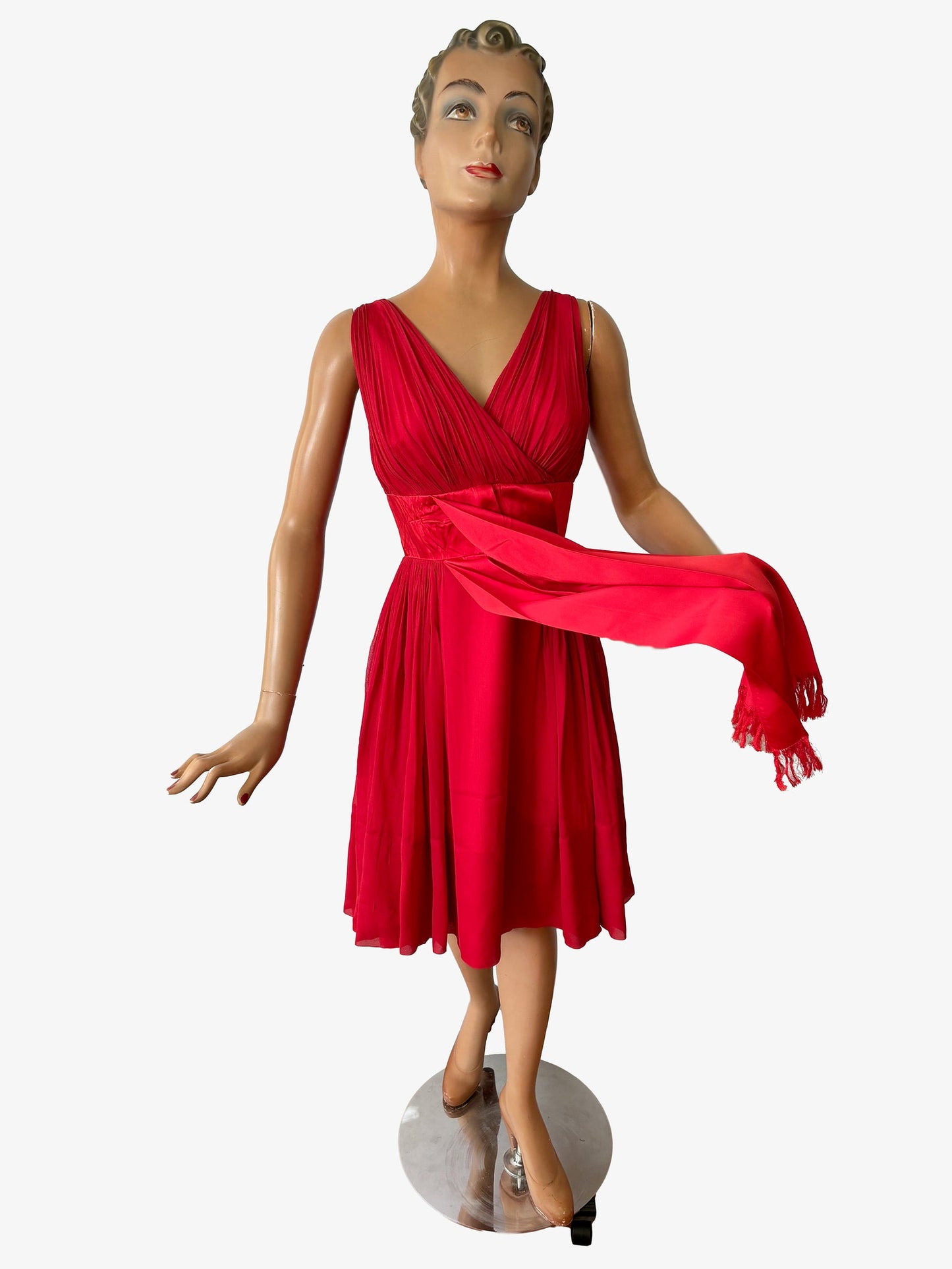 1950s Red 'Roos Bros' Chiffon Dress | XS