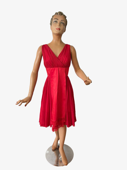 1950s Red 'Roos Bros' Chiffon Dress | XS