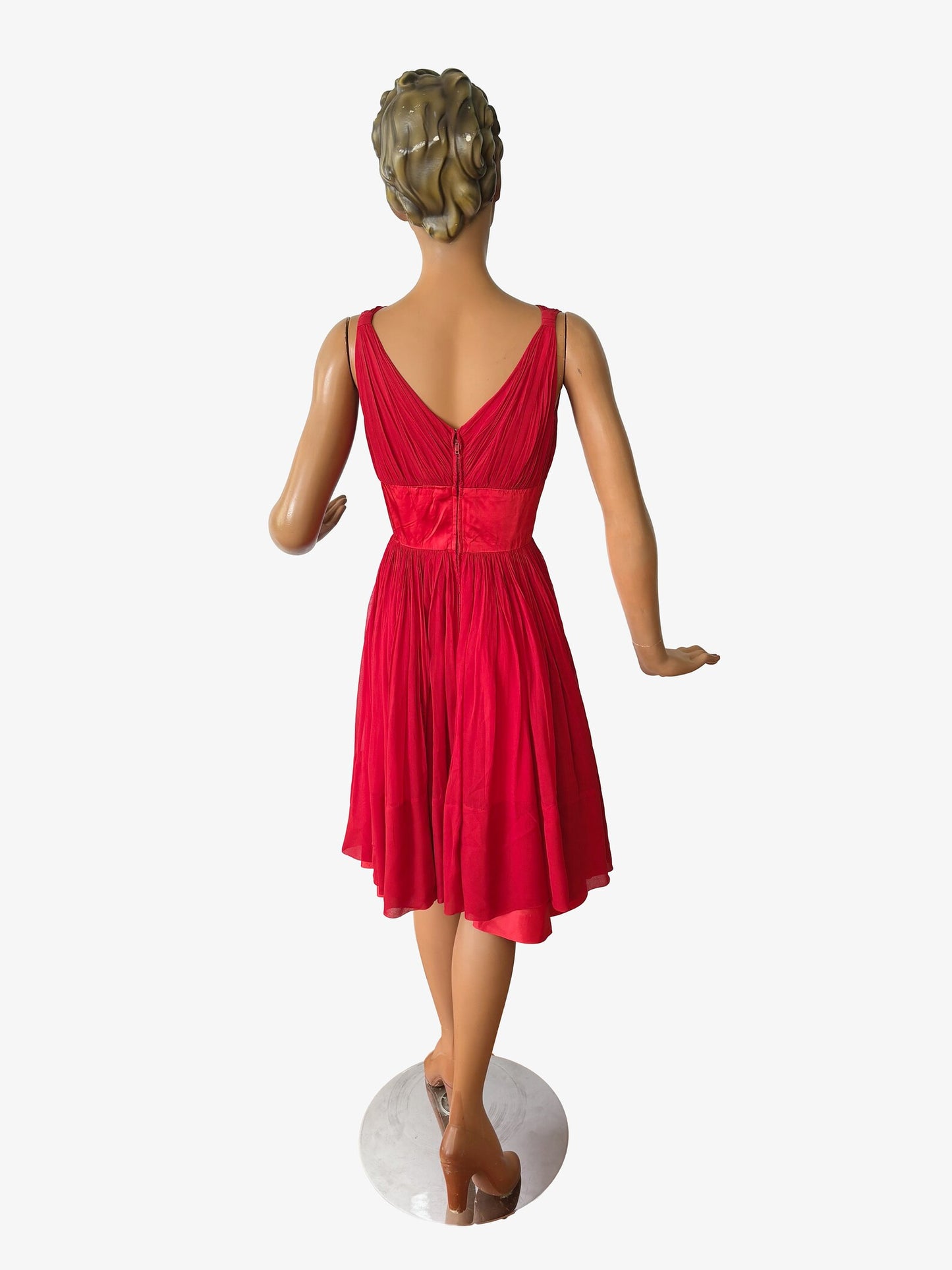 1950s Red 'Roos Bros' Chiffon Dress | XS