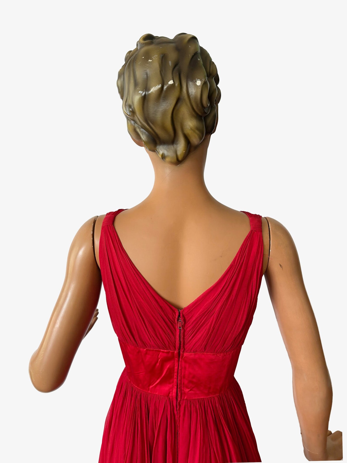1950s Red 'Roos Bros' Chiffon Dress | XS