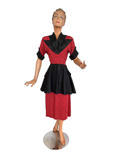 XS | 1940s Style Novelty Print Peplum Dress