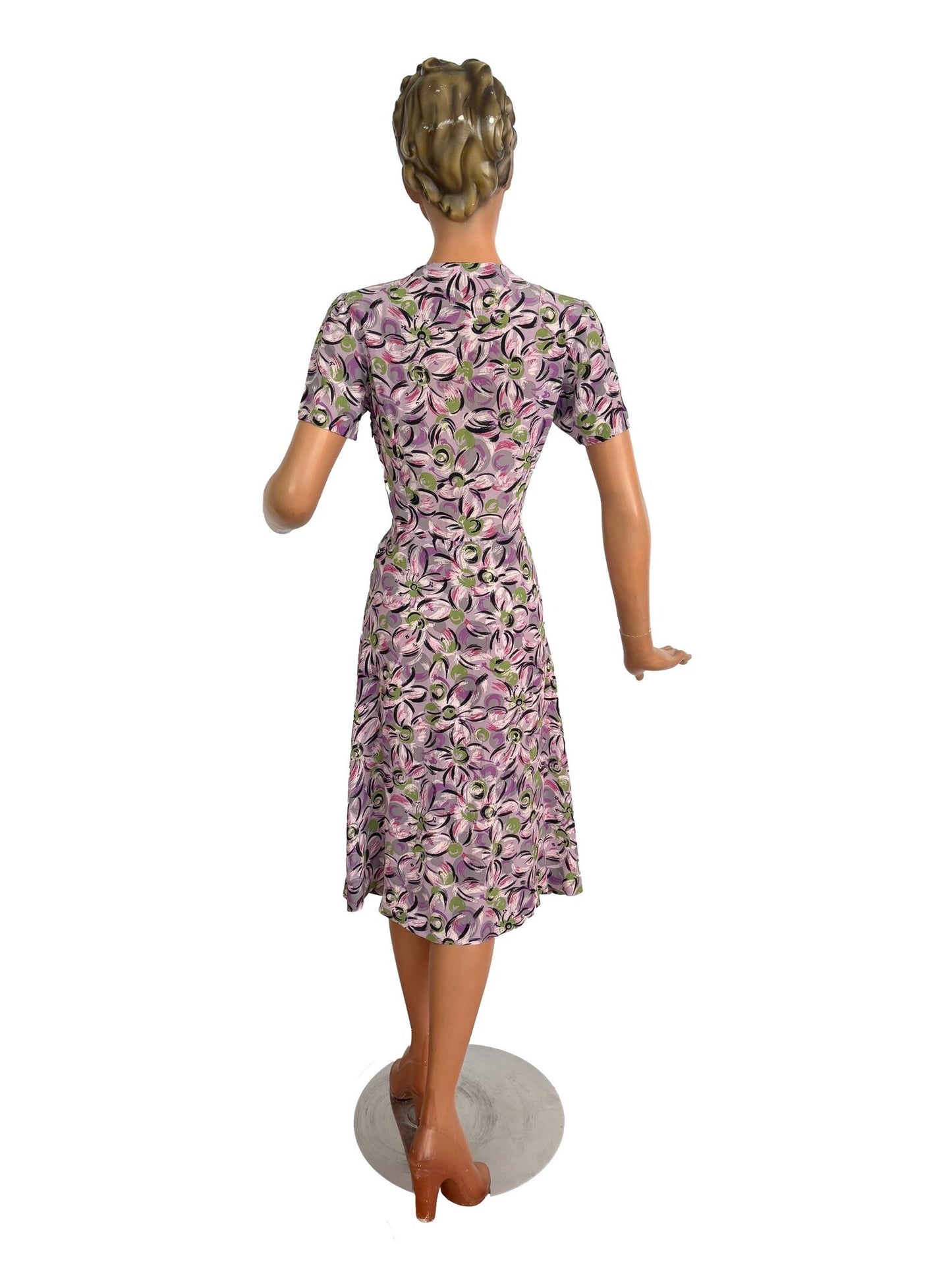 S | 1940s Rayon Day Dress