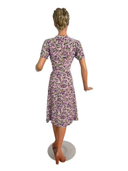 S | 1940s Rayon Day Dress