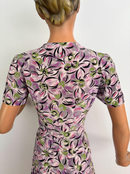 S | 1940s Rayon Day Dress