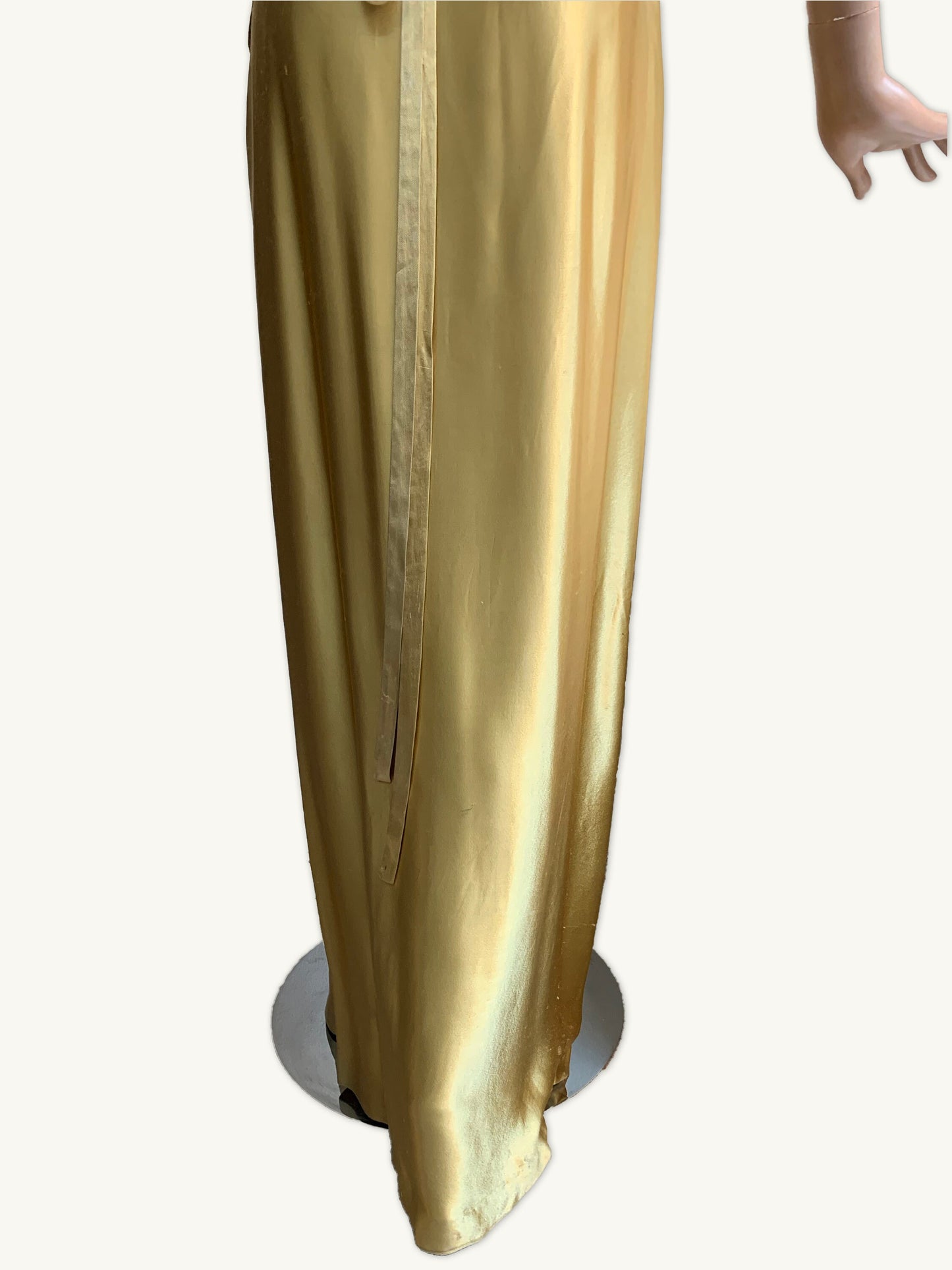S | 1920s Old Hollywood Glam Liquid Satin Silk Gold Dress