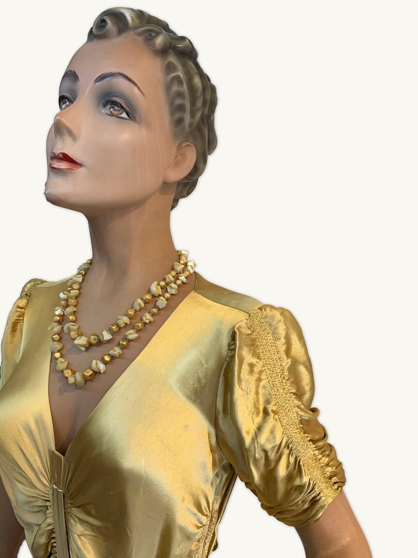 S | 1920s Old Hollywood Glam Liquid Satin Silk Gold Dress