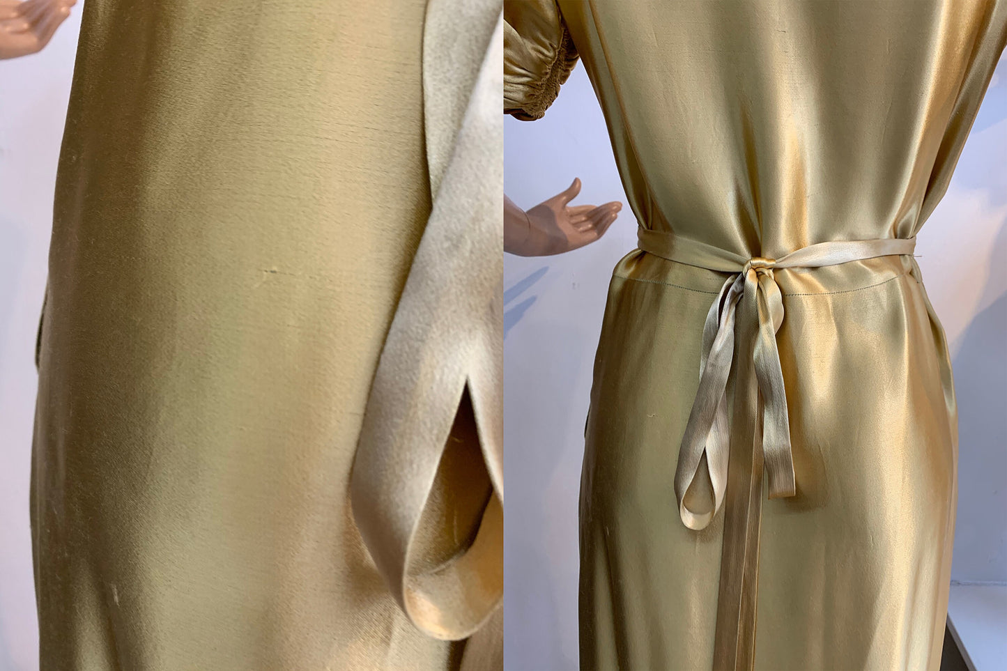 S | 1920s Old Hollywood Glam Liquid Satin Silk Gold Dress