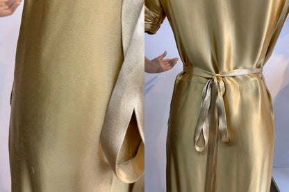 S | 1920s Old Hollywood Glam Liquid Satin Silk Gold Dress