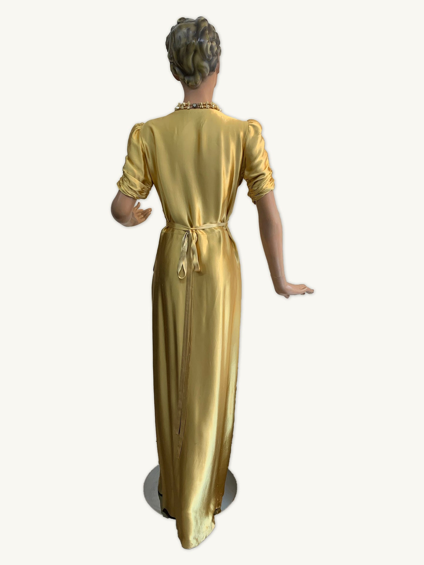S | 1920s Old Hollywood Glam Liquid Satin Silk Gold Dress